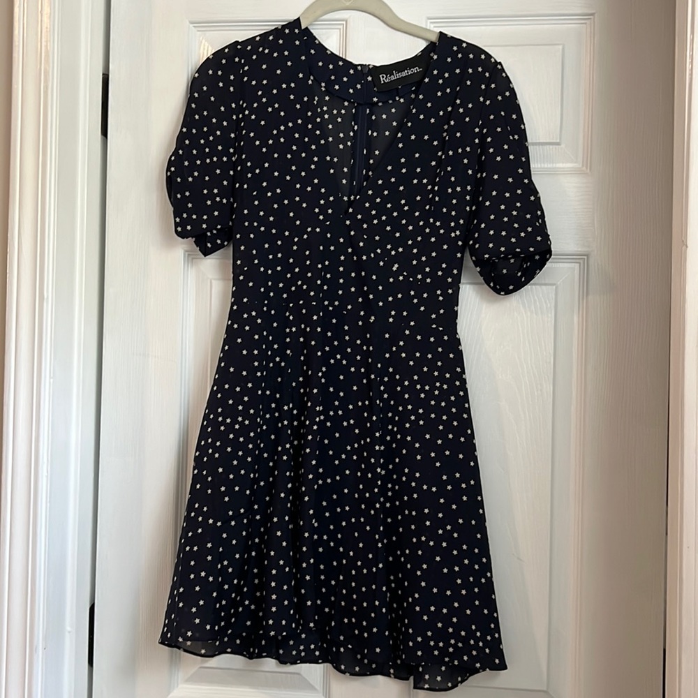 Realisation Par dark navy dress with white star print size small